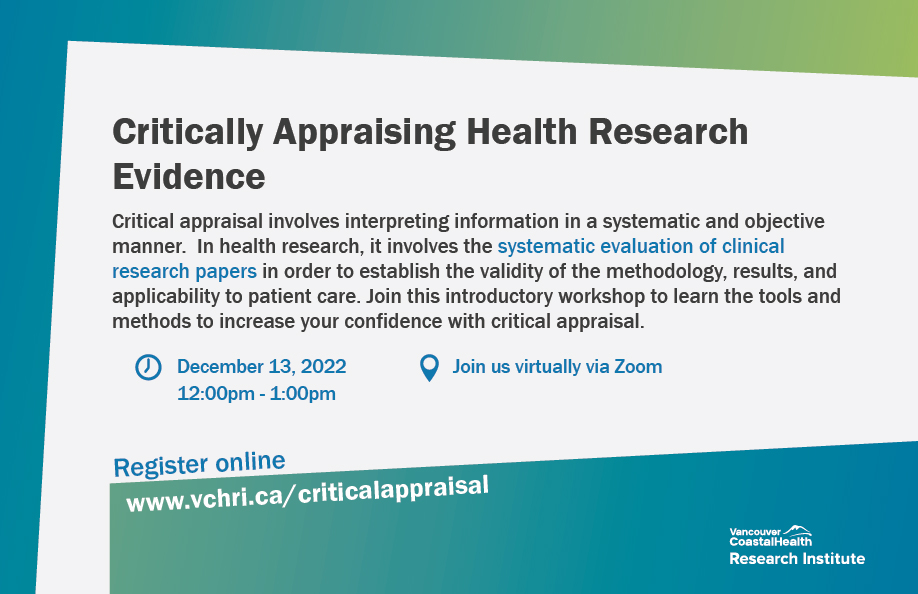 Critically Appraising Health Research Evidence | VCH Research Institute